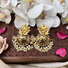 Vriksham Fancy AD Stone Designer Jhumkas-White-G12028