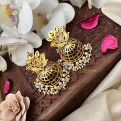 Vriksham Fancy AD Stone Designer Jhumkas-Red White Green-G12027