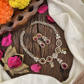 Vriksham Elegant AD Stone Tear Drop Short Neckpiece-Red-G17901