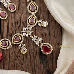 Vriksham Elegant AD Stone Tear Drop Short Neckpiece-Red-G17901