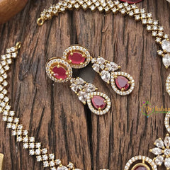 Vriksham Elegant AD Stone Tear Drop Short Neckpiece-Red-G17901