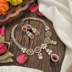 Vriksham Elegant AD Stone Tear Drop Short Neckpiece-Red-G17901