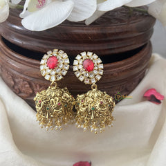 Vriksham Exquisite Gold Look Alike Jhumka-Oval-Red White-G18318