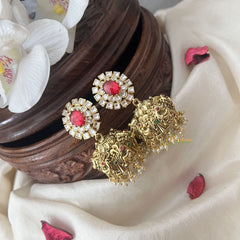 Vriksham Exquisite Gold Look Alike Jhumka-Oval-Red White-G18318
