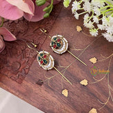Vriksham Unique Gold Chandbali Style Bugadi Style Earrings-Green Red-G22140