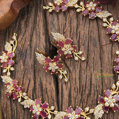 Vriksham Antique Floral AD Stone Short Neckpiece-Red-G17934