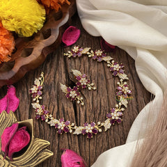 Vriksham Antique Floral AD Stone Short Neckpiece-Red-G17934