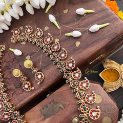 Vriksham Elegant Manga Reversible Kundan Jadau Long Neckpiece-Red Green & White-Green Bead-J4119