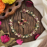 Vriksham Antique Floral AD Stone Short Neckpiece-Red Green-G17933