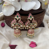 Vriksham Unique Dual Peacock Jhumka-Red Green-Pastel Green Bead-G18275