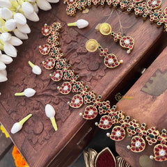 Vriksham Elegant Manga Reversible Kundan Jadau Long Neckpiece-Red Green & White-Green Bead-J4119