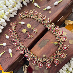 Vriksham Elegant Manga Reversible Kundan Jadau Long Neckpiece-Red Green & White-Green Bead-J4119