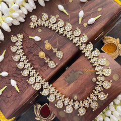 Vriksham Elegant Manga Reversible Kundan Jadau Long Neckpiece-Red Green & White-Green Bead-J4119