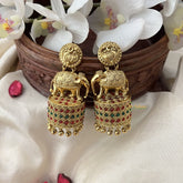 Vriksham Premium AD Stone Elephant Jhumkas-Gold Bead-G5115