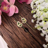 Vriksham Classic Gold-Plated Peacock Motif Pearl Bugadi Style Earrings-White Green-G22132