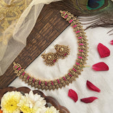 Vriksham Antique Lakshmi With Floral Coin Short Neckpiece-Red-G19171