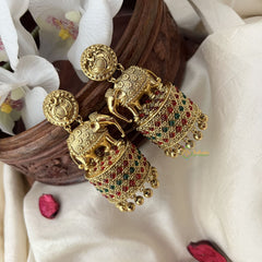 Vriksham Premium AD Stone Elephant Jhumkas-Gold Bead-G5115