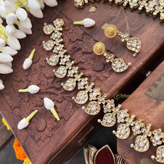 Vriksham Elegant Manga Reversible Kundan Jadau Long Neckpiece-Red Green & White-Green Bead-J4119