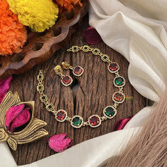 Vriksham Elegant Red Green AD Stone Short Neckpiece-G17908