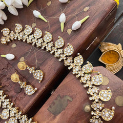 Vriksham Elegant Manga Reversible Kundan Jadau Long Neckpiece-Red Green & White-Green Bead-J4119