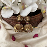 Vriksham Gold Look Alike Designer Lakshmi Jhumka-Red-Gold Bead-G18277