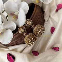 Vriksham Gold Look Alike Designer Lakshmi Jhumka-Red-Gold Bead-G18277