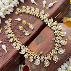 Vriksham Elegant Manga Reversible Kundan Jadau Long Neckpiece-Red Green & White-Green Bead-J4119