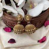 Vriksham Gold Look Alike Designer Lakshmi Jhumka-Red Green-Gold Bead-G18276