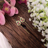 Vriksham Classic Gold-Plated Peacock Motif Pearl Bugadi Style Earrings-Green Red-G22131