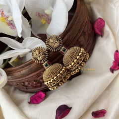 Vriksham Gold Look Alike Designer Lakshmi Jhumka-Red Green-Gold Bead-G18276