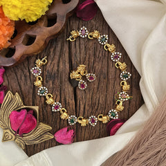 Vriksham AD Stone Tear Drop Elephant Face Short Neckpiece-Red Green-G17903