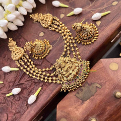 Vriksham Golden Lakshmi Pendant Gold Bead Chain Short Neckpiece-G21536