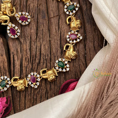 Vriksham AD Stone Tear Drop Elephant Face Short Neckpiece-Red Green-G17903