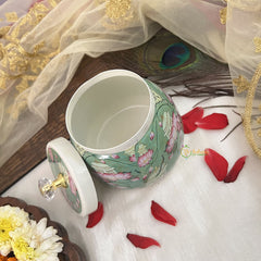 Vriksham Peacock With Lotus Floral Designs Metal Pichwai Jar-RG268