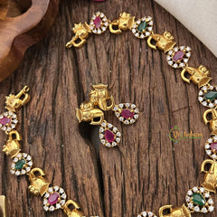 Vriksham AD Stone Tear Drop Elephant Face Short Neckpiece-Red Green-G17903