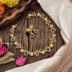 Vriksham AD Stone Tear Drop Elephant Face Short Neckpiece-Red Green-G17903