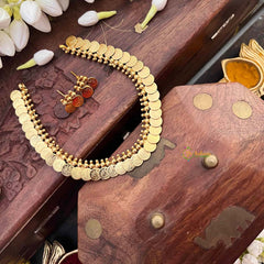 Vriksham Classic Gold Doted Look Lakshmi Coin Kasu Mala Short Neckpiece-G21510