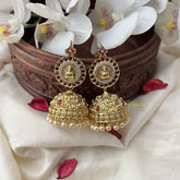 Vriksham Gold Look Alike Lakshmi Jhumka Earring-Red White-Off white Bead-G18247