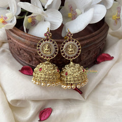Vriksham Gold Look Alike Lakshmi Jhumka Earring-Red White-Off white Bead-G18247