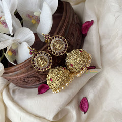 Vriksham Gold Look Alike Lakshmi Jhumka Earring-Red White-Off white Bead-G18247