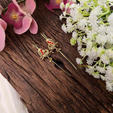 Vriksham Traditional Gold-Plated Peacock Red Stones and Pearl Bugadi Style Earrings-G22126