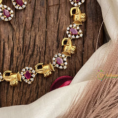 Vriksham AD Stone Tear Drop Elephant Face Short Neckpiece-Red-G17904