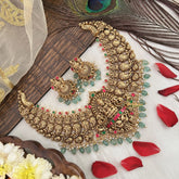 Vriksham Designer Lakshmi With Peacock Style Neckpiece-Green Red-Green Bead-G19097
