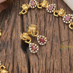 Vriksham AD Stone Tear Drop Elephant Face Short Neckpiece-Red-G17904