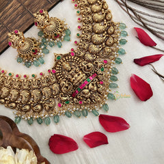 Vriksham Designer Lakshmi With Peacock Style Neckpiece-Green Red-Green Bead-G19097