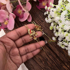 Vriksham Traditional Gold-Plated Peacock Red Stones and Pearl Bugadi Style Earrings-G22126