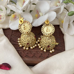 Vriksham Gold Look Alike Lakshmi Jhumka Earring-Red White-Off white Bead-G18247