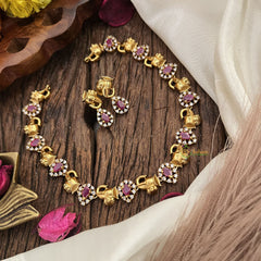 Vriksham AD Stone Tear Drop Elephant Face Short Neckpiece-Red-G17904