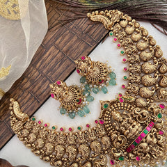 Vriksham Designer Lakshmi With Peacock Style Neckpiece-Green Red-Green Bead-G19097