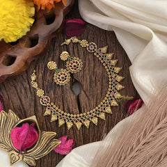 Vriksham Designer Red Green Stone Short Neckpiece-G17915